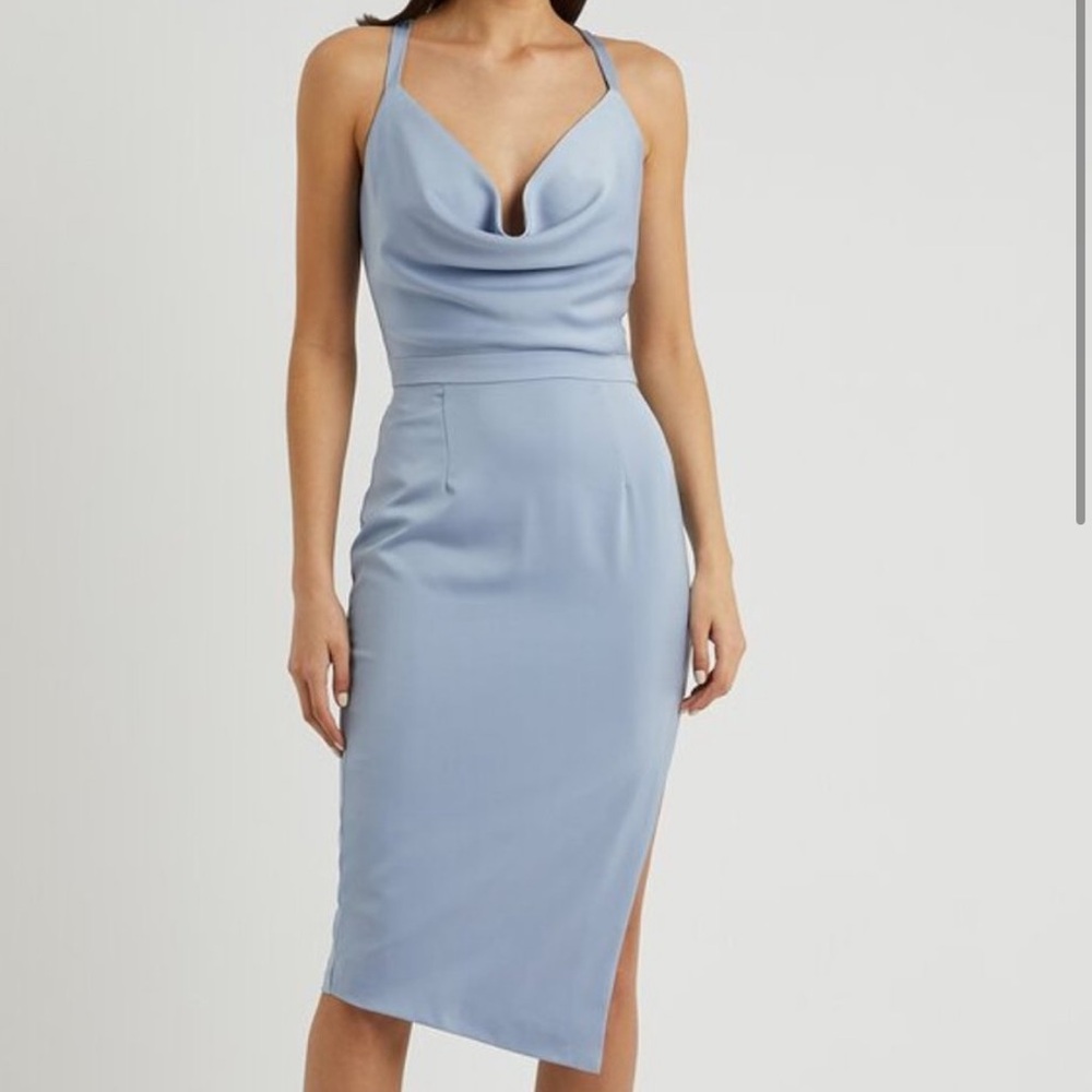 Lavish Alice Blue Midi Satin Feel Dress